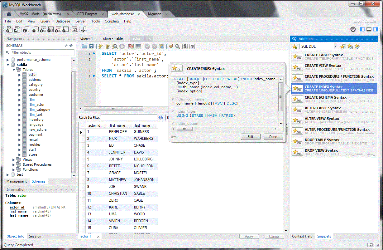 MySQL Workbench - Code Snippets